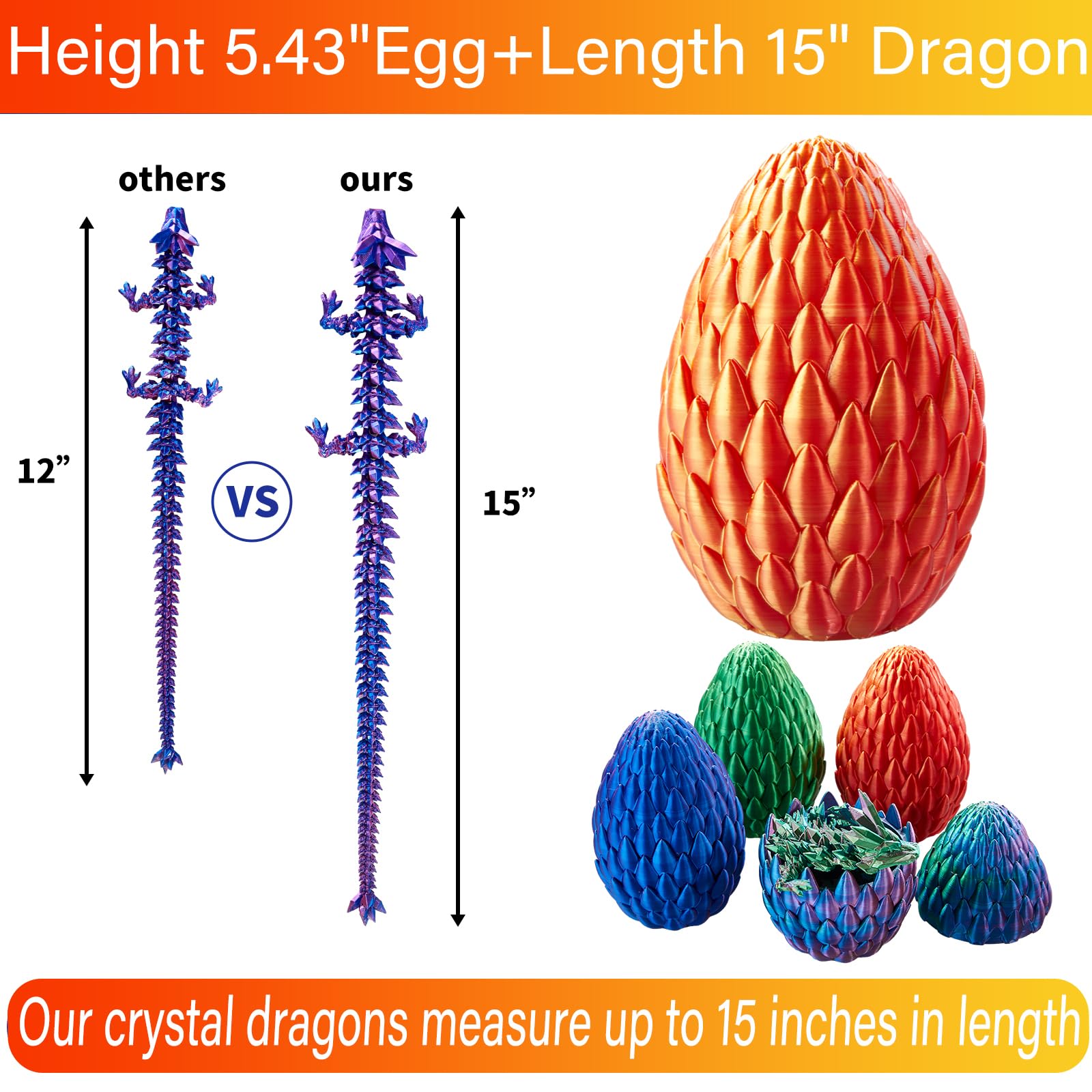 Foto 3 pulgar | Dragon Toy Fotn, Diseño De Dragón De Cristal Impreso En 3d Con Huevo De Dragón, 38 Cm - Venta Internacional.