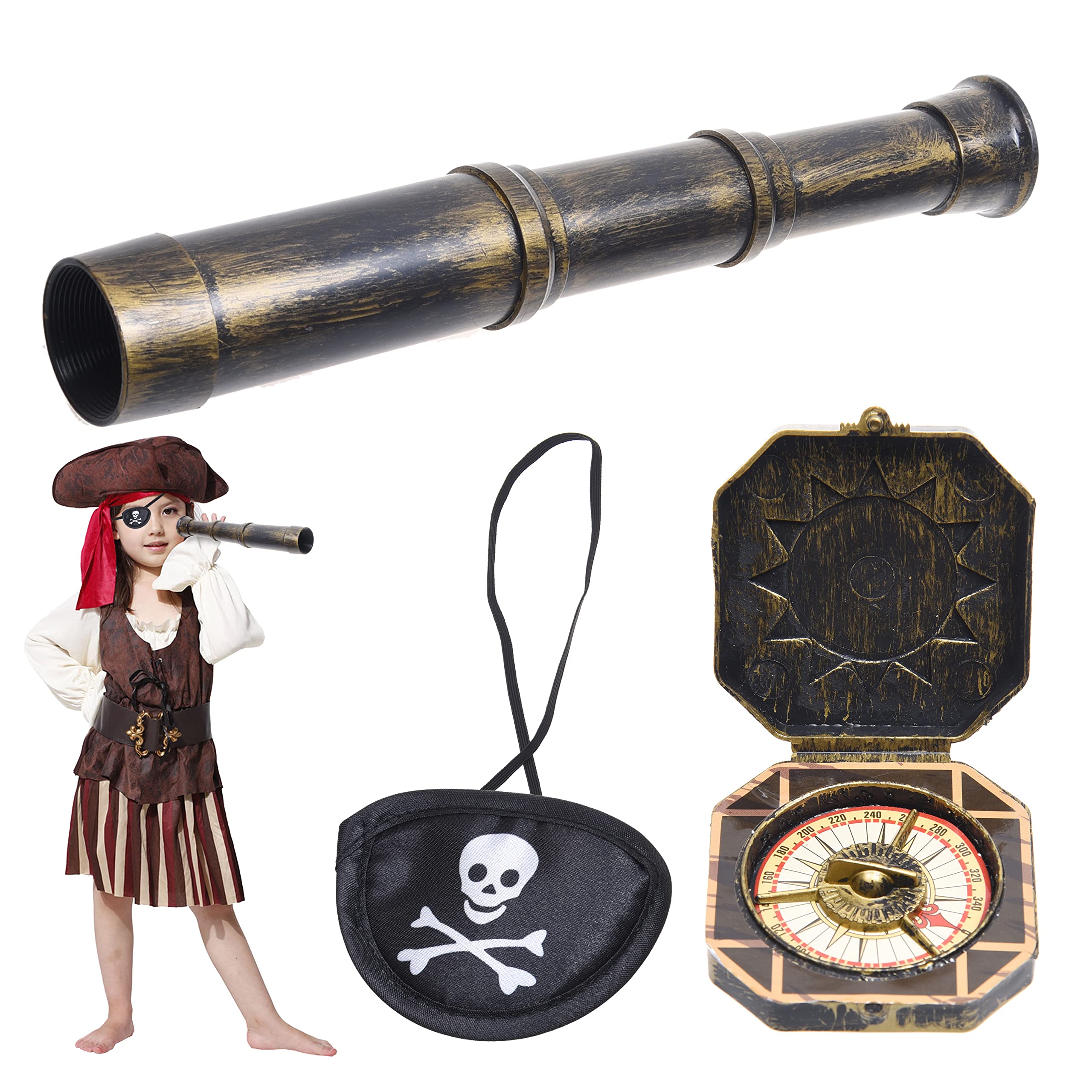 Foto 2 | Set De Telescopio Y Brújula De Utilería Y Parche De Ojo De Pirata Para Cosplay - Venta Internacional.