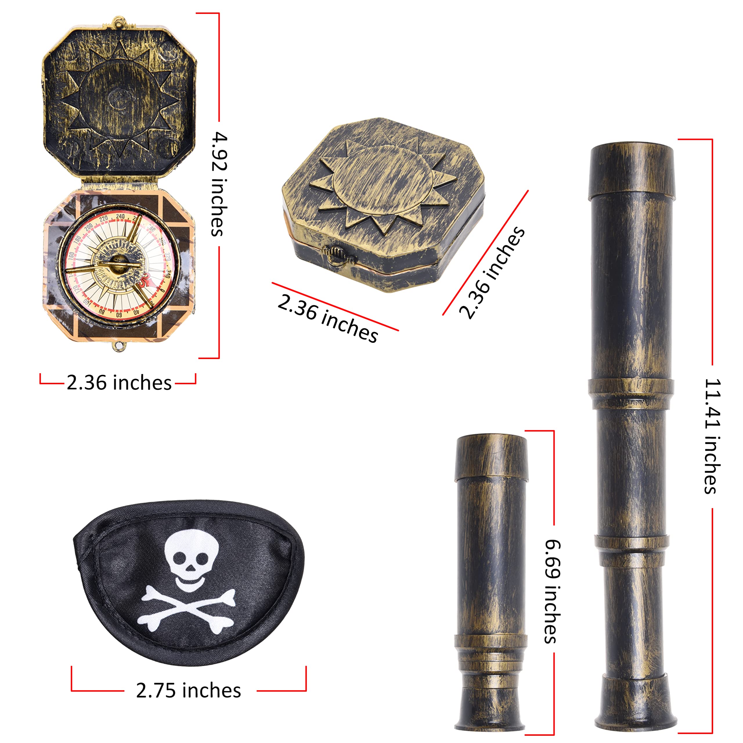 Foto 3 | Set De Telescopio Y Brújula De Utilería Y Parche De Ojo De Pirata Para Cosplay - Venta Internacional.