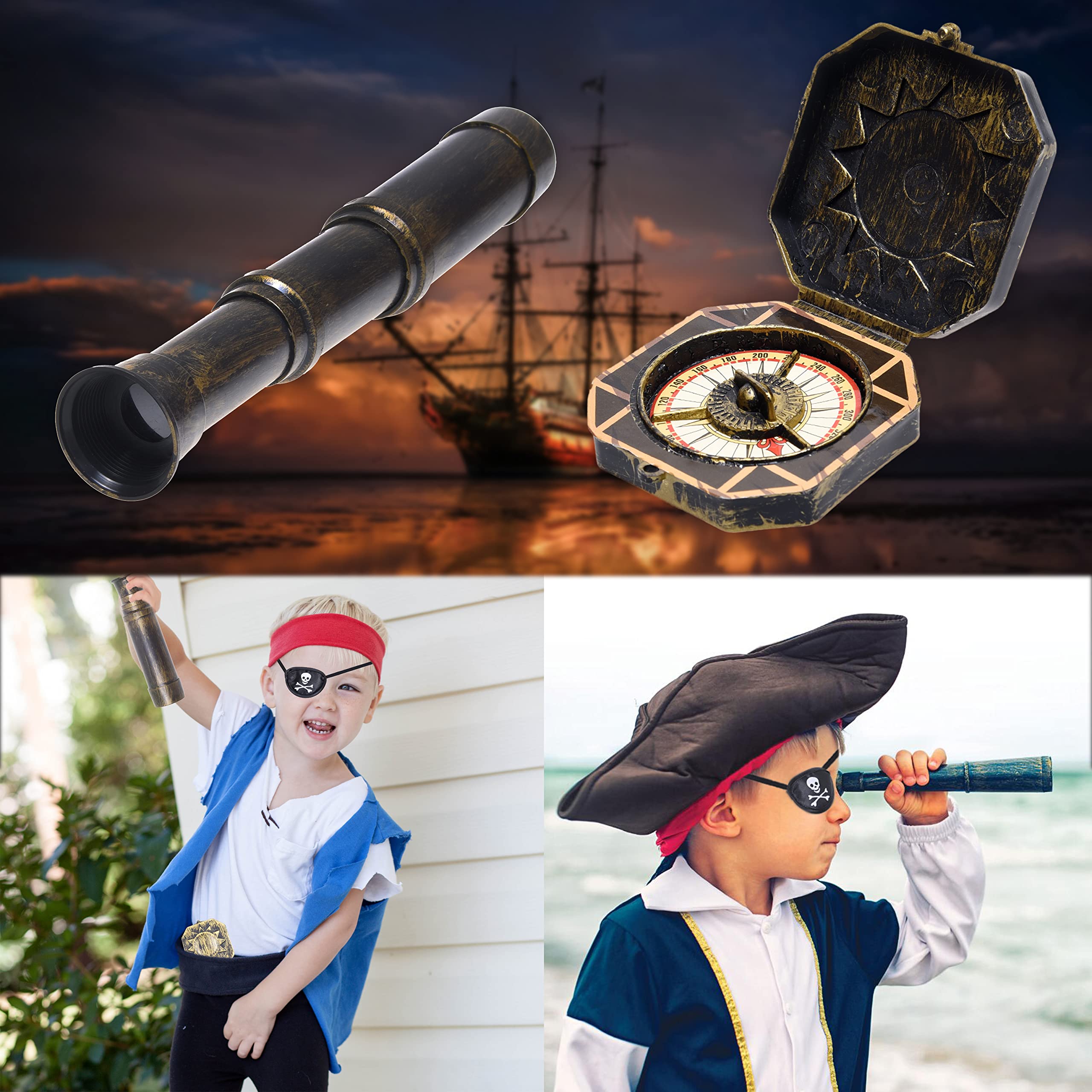 Foto 7 | Set De Telescopio Y Brújula De Utilería Y Parche De Ojo De Pirata Para Cosplay - Venta Internacional.