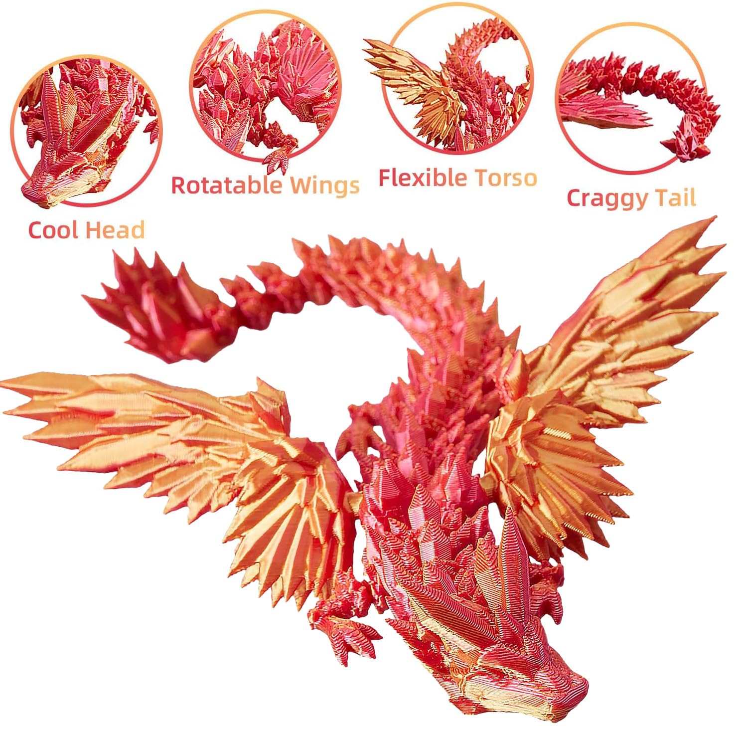 Foto 2 | Dragon Fidget Toy Hannahcos Impreso En 3d Con Alas, Rojo - Venta Internacional.