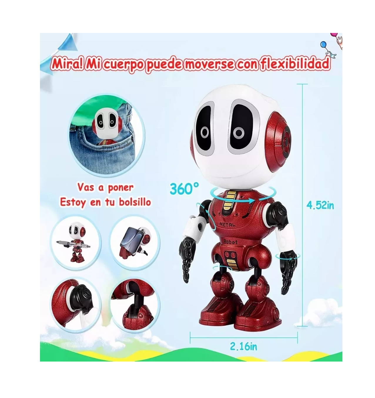 Foto 4 pulgar | Juguete de Robot Parlante Belug Recargable Rojo