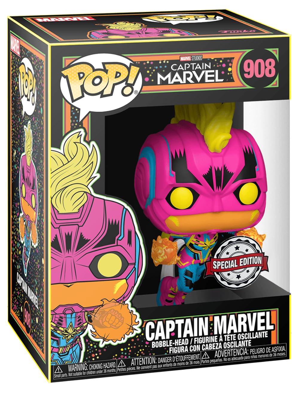 Foto 3 pulgar | Venta Internacional - Funko Pop Captain Marvel 908 Blacklight Edición Especial