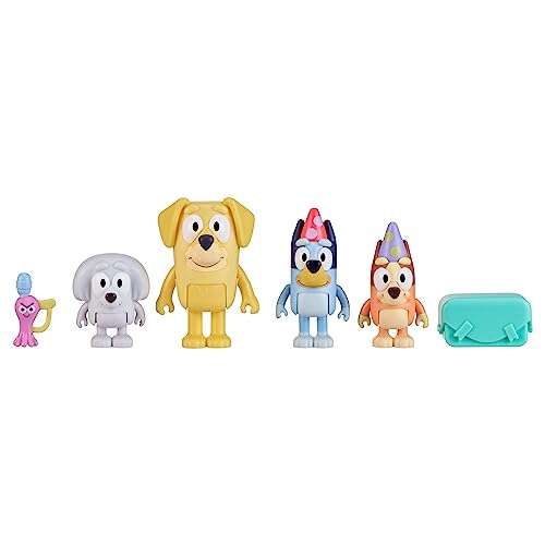 Set De Figuras Bluey Pass The Parcel Con Bingo, Lu, Lucky's Dad - Venta Internacional.