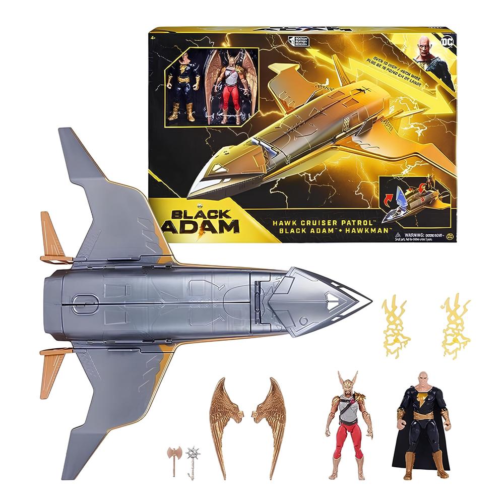 Foto 3 pulgar | Black Adam: Set Hawk Cruiser con Black Adam y Hawkman 4''