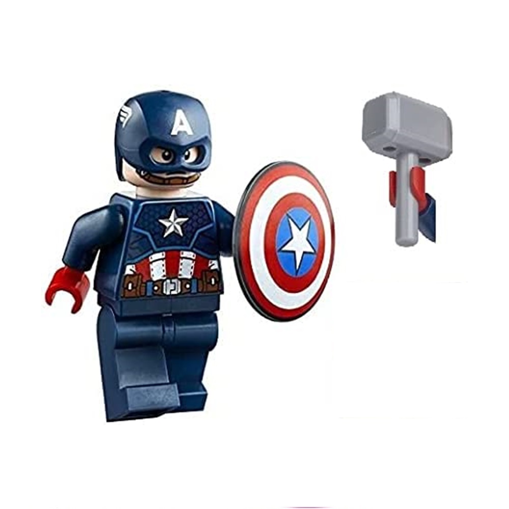 Venta Internacional-  Lego Superhéroes: Minifigura Del Capitán América Con Escudo Y Mjolnir