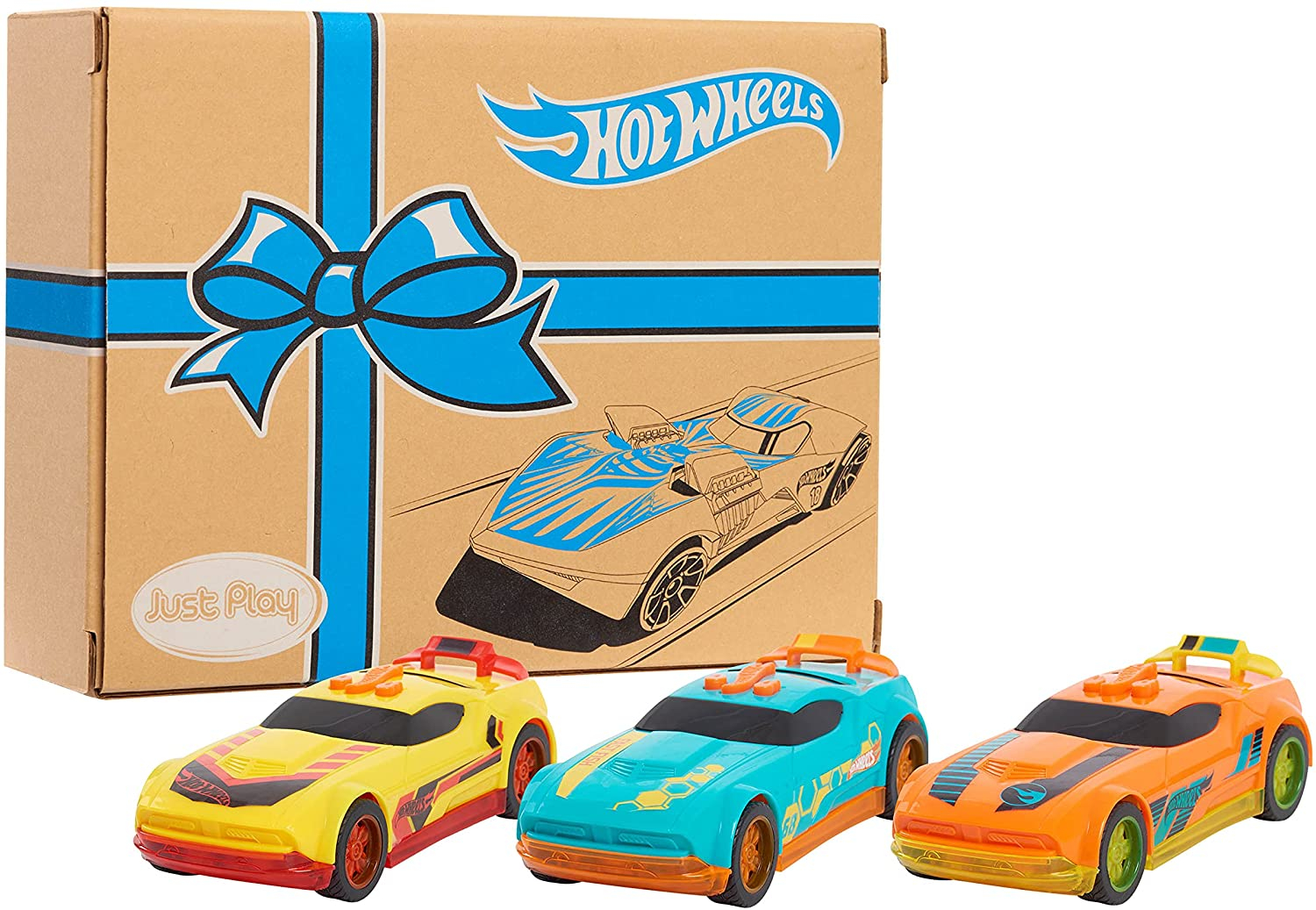 Venta Internacional-  Hot Wheels Glow Riders - Juego De 3 Coches De Juguete Rojo Verde Azulado Y Amarillo Con Luces