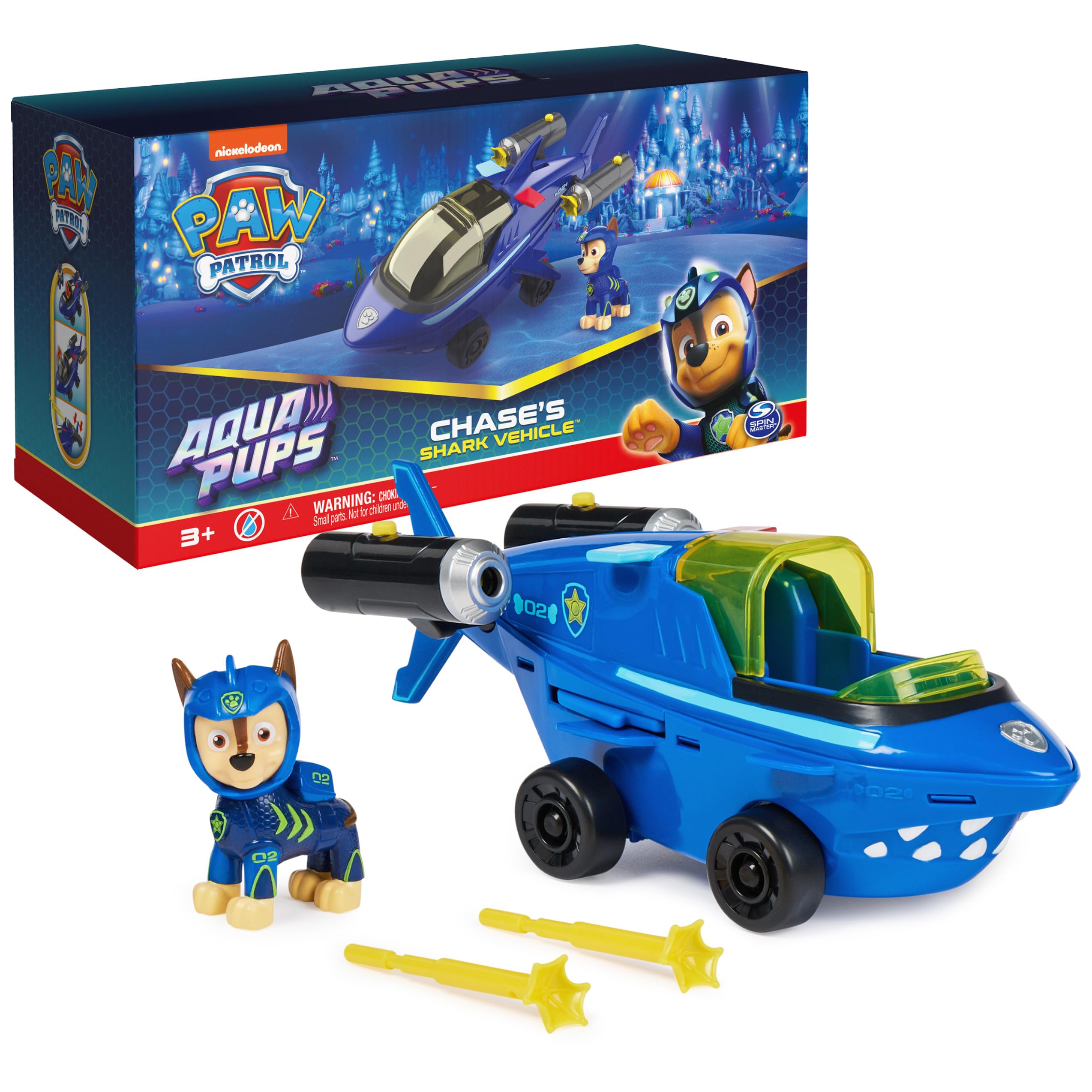 Foto 2 pulgar | Vehículo Transformador Shark Paw Patrol Aqua Pups con Chase - Venta Internacional