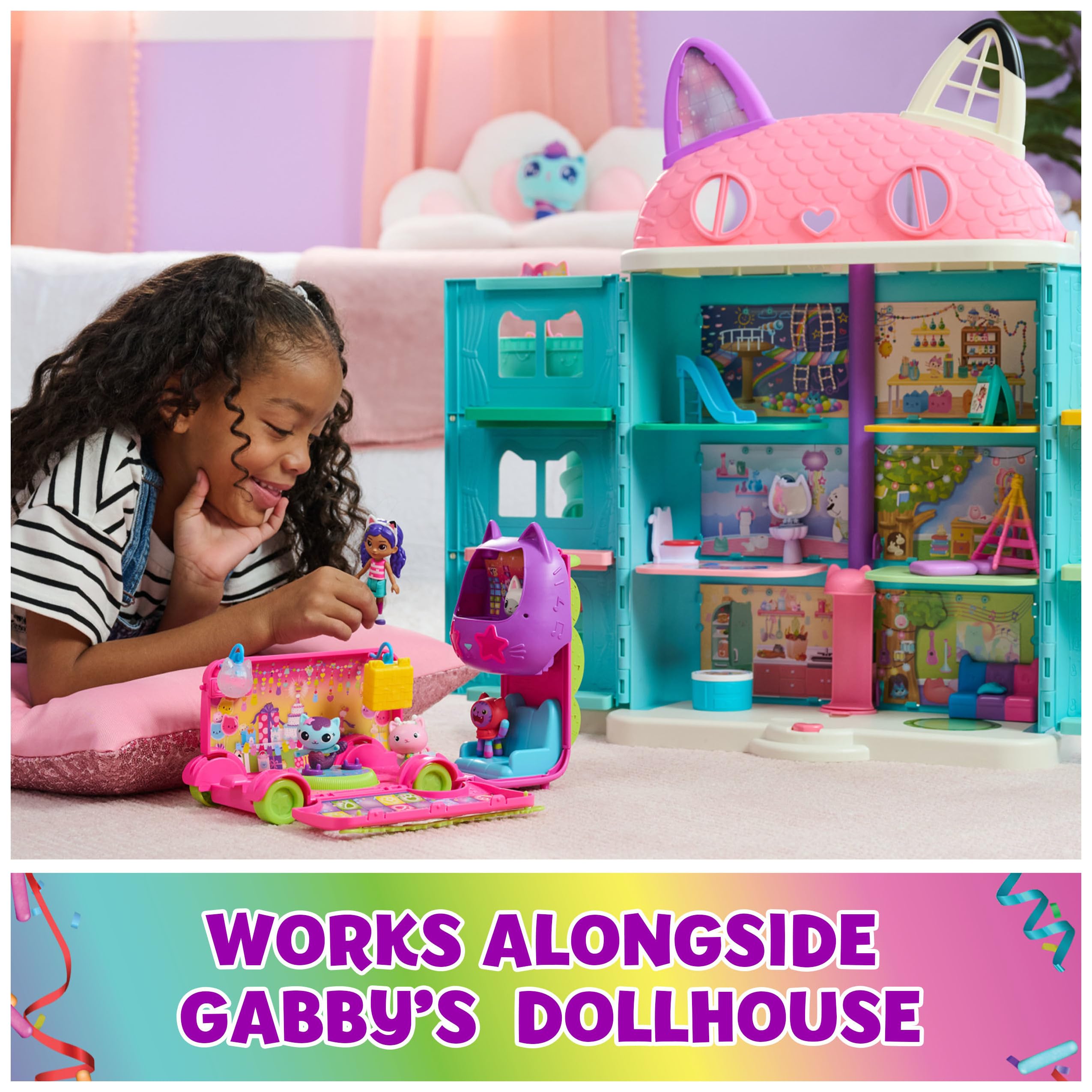 Foto 5 | Autobús Playset Gabby's Dollhouse Celebration Party Con Figuras - Venta Internacional.