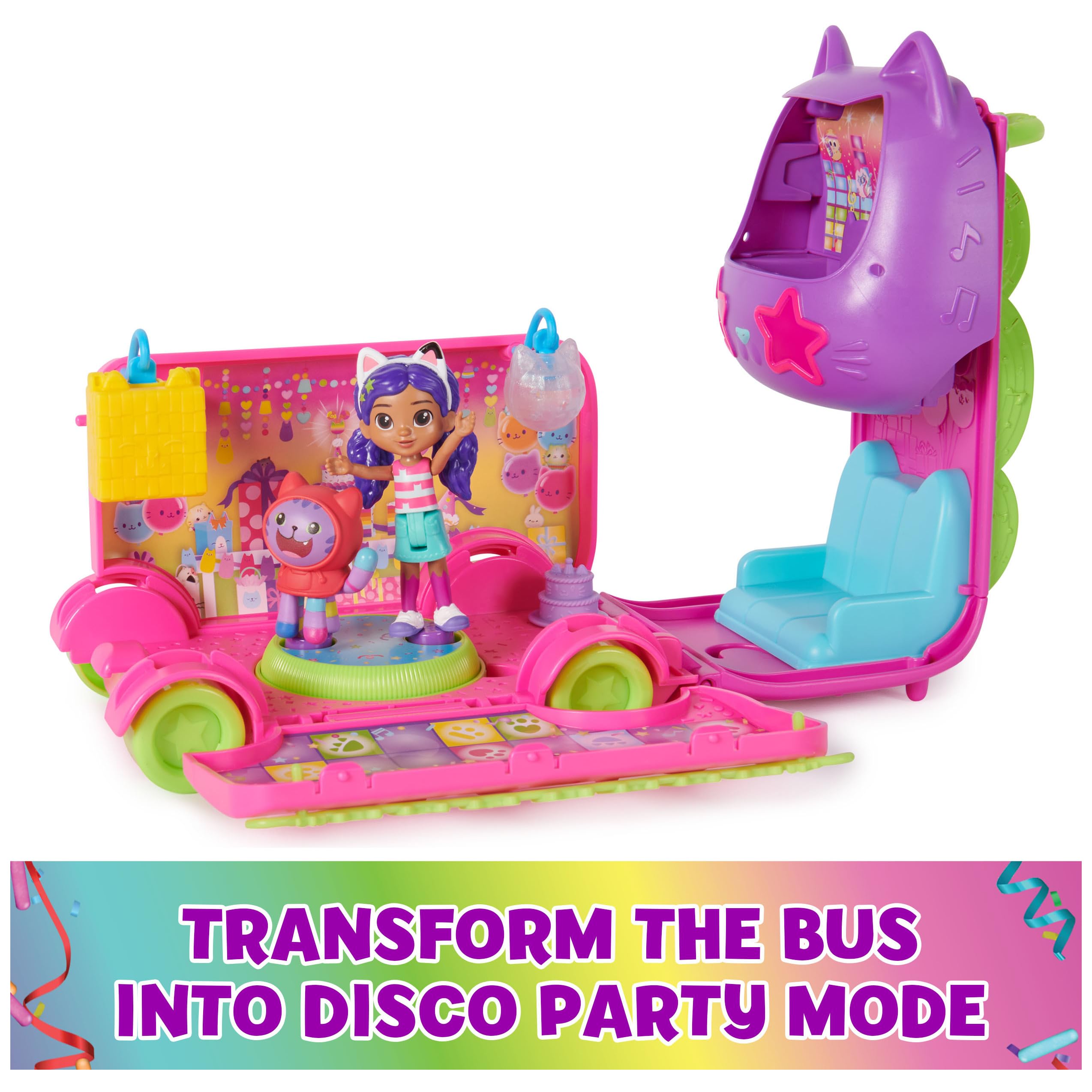 Foto 6 | Autobús Playset Gabby's Dollhouse Celebration Party Con Figuras - Venta Internacional.