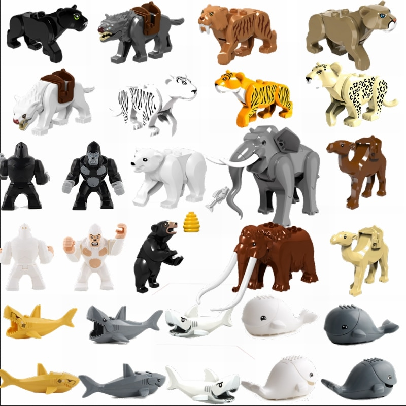 Foto 2 | Set De Bloques De Construcción: Animales: Tigre, Leopardo, Elefante Y Tiburón - Venta Internacional.
