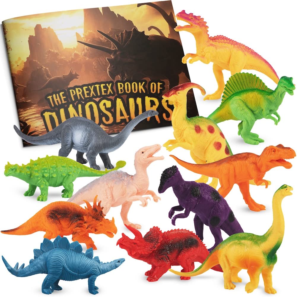 Set De Figuras De Dinosaurios Prextex Para Niños De 3 A 5 Años O Más Con Libro (12 Unidades) - Venta Internacional.