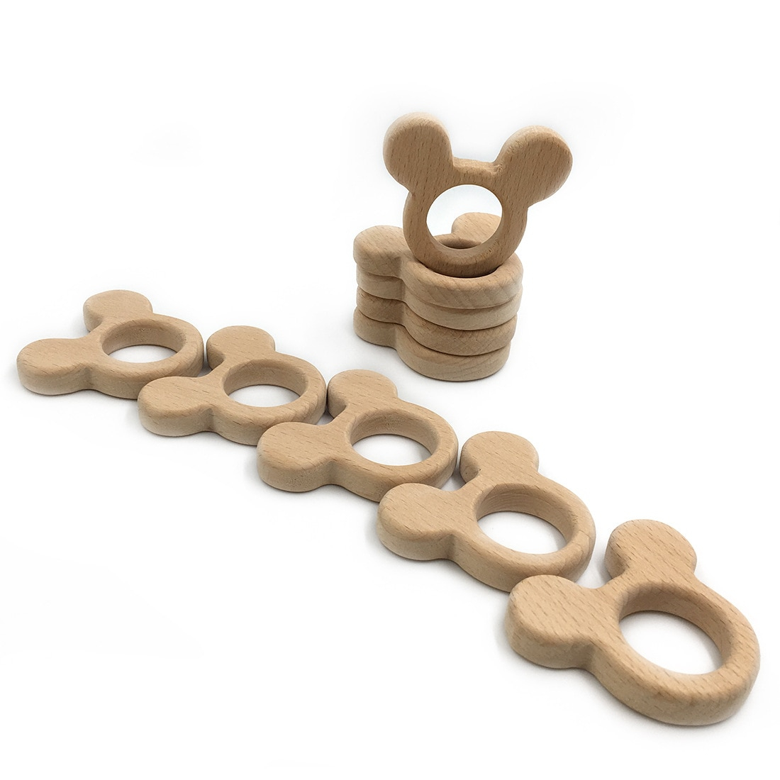 Foto 3 pulgar | Juego De 10 Dibujos Animados De Madera Natural Teether, Sin Bpa - Venta Internacional.