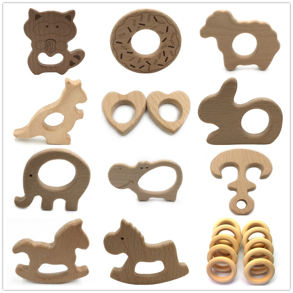 Foto 4 pulgar | Juego De 10 Dibujos Animados De Madera Natural Teether, Sin Bpa - Venta Internacional.
