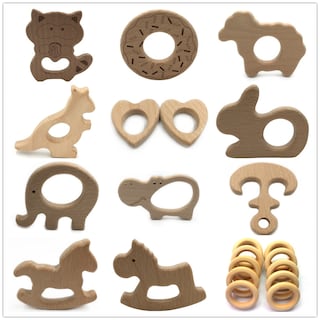 Foto 3 | Juego De 10 Dibujos Animados De Madera Natural Teether, Sin Bpa - Venta Internacional.