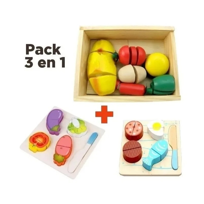 Pack De 3 Juguetes Didácticos De Madera Con Frutas Para Niños - Venta Internacional.