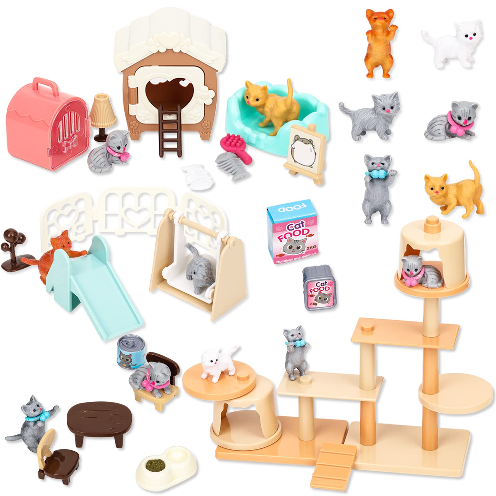 Set De Juego Con Forma De Figura De Gato Tqqfun, Centro De Cuidado De Mascotas Realista De 43 Piezas - Venta Internac