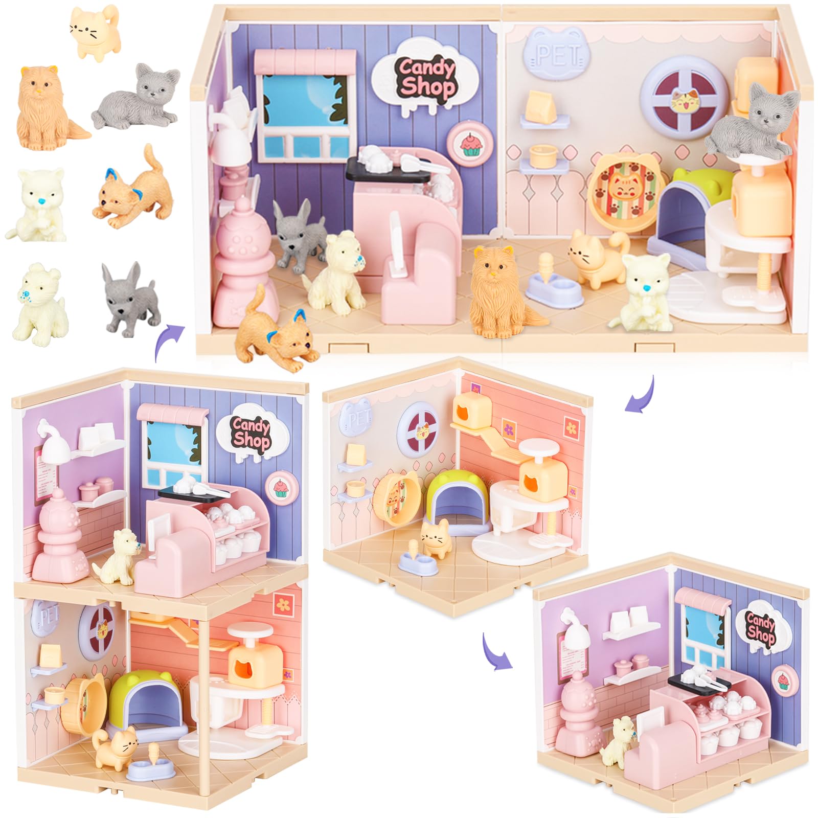 Foto 1 | Juego De Figuras De Perro Y Gato Toy Tqqfun Pet Buddy Con Caseta Para Mascotas - Venta Internacional.