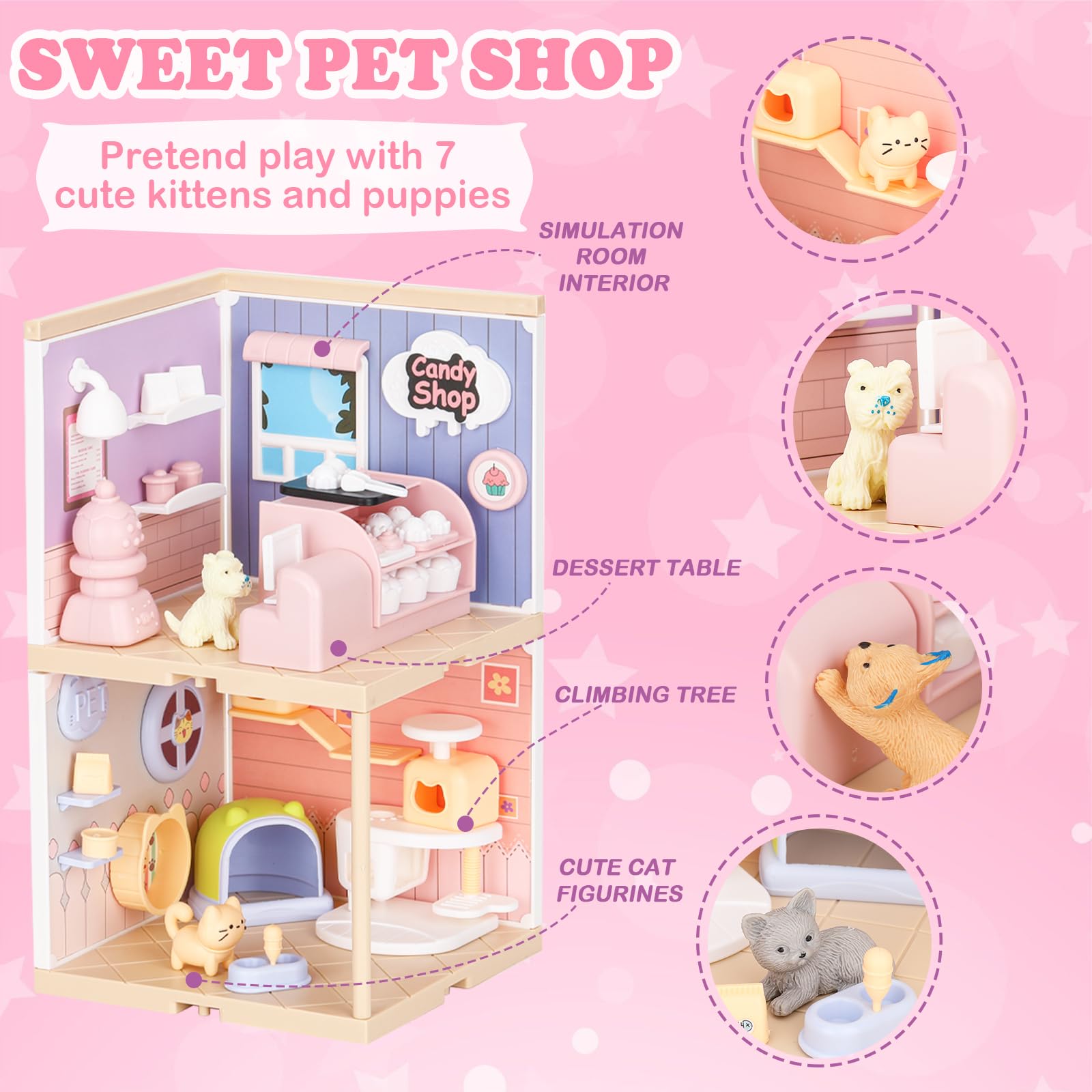 Foto 3 | Juego De Figuras De Perro Y Gato Toy Tqqfun Pet Buddy Con Caseta Para Mascotas - Venta Internacional.