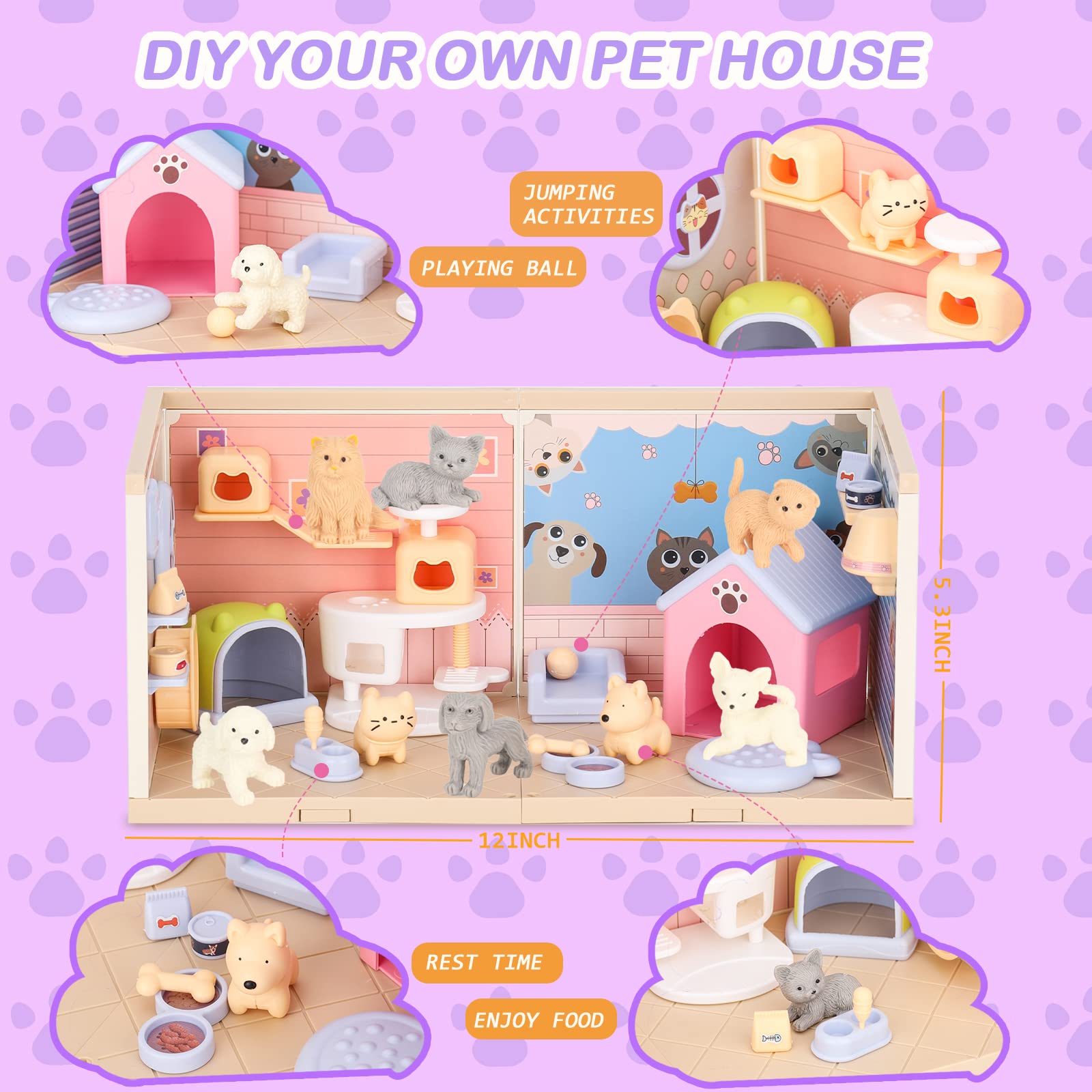 Foto 4 | Figuras De Gatos Y Perros Para Niños Pretend Playset Tqqfun - Venta Internacional.