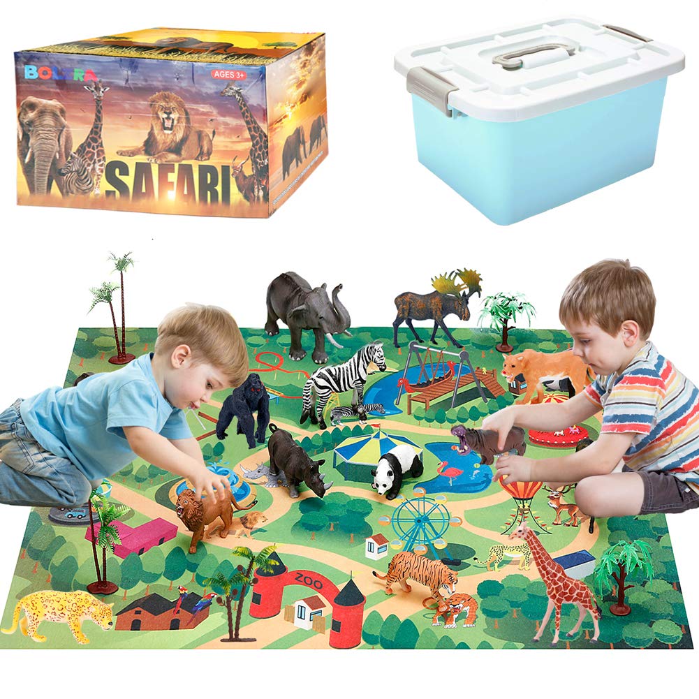 Figurines Toys Bolzra Safari Animals Con Alfombrilla Para Juegos Y Actividades, 22 Unidades - Venta Internacional. $1,071