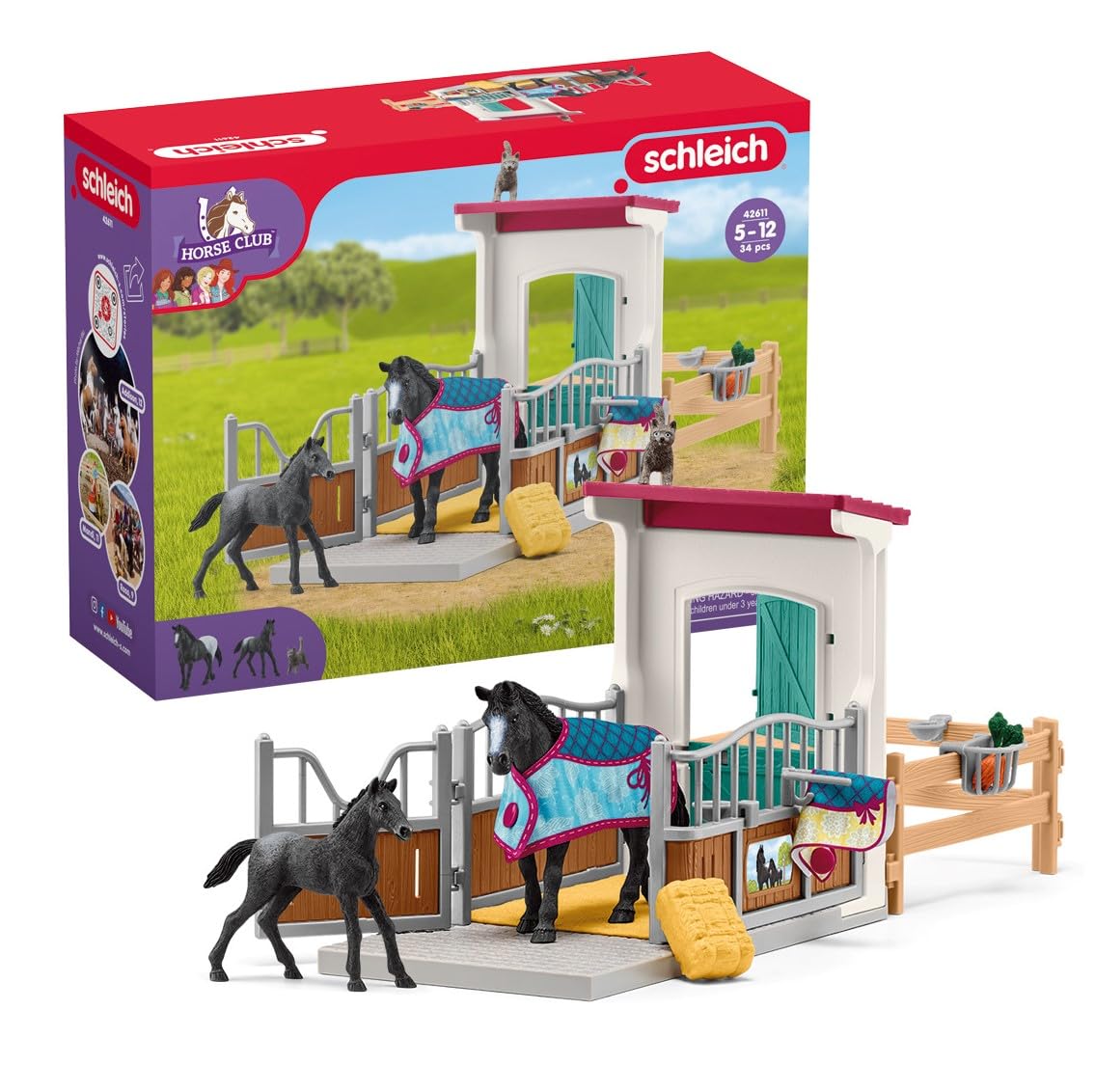 Playset Schleich Horse Club Stall, 34 Piezas, Con Yegua Y Potro - Venta Internacional.