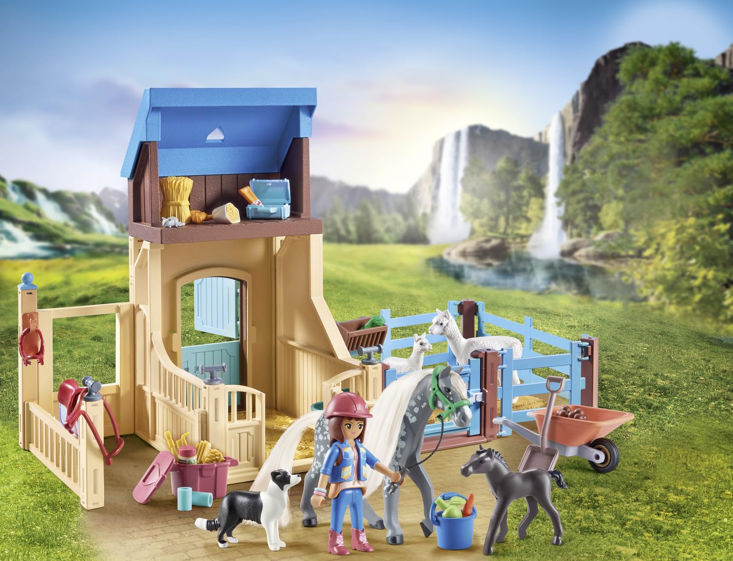 Foto 4 pulgar | Puesto De Caballos De Juguete Playmobil Horses Of Waterfall Con Amelia - Venta Internacional.