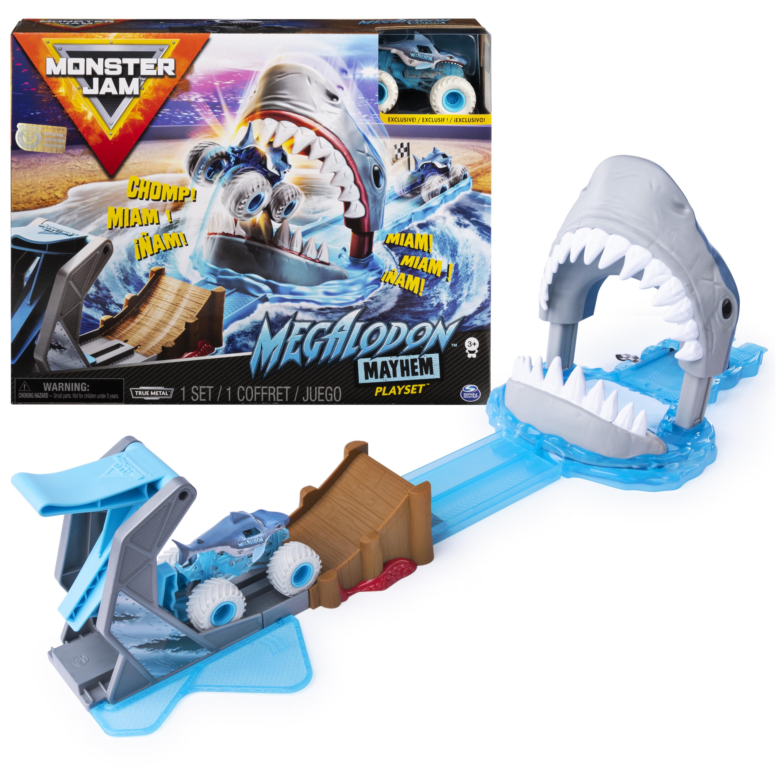 Foto 2 pulgar | Playset Oficial De Monster Jam Megalodon Mayhem Con Camión 1:64 - Venta Internacional.