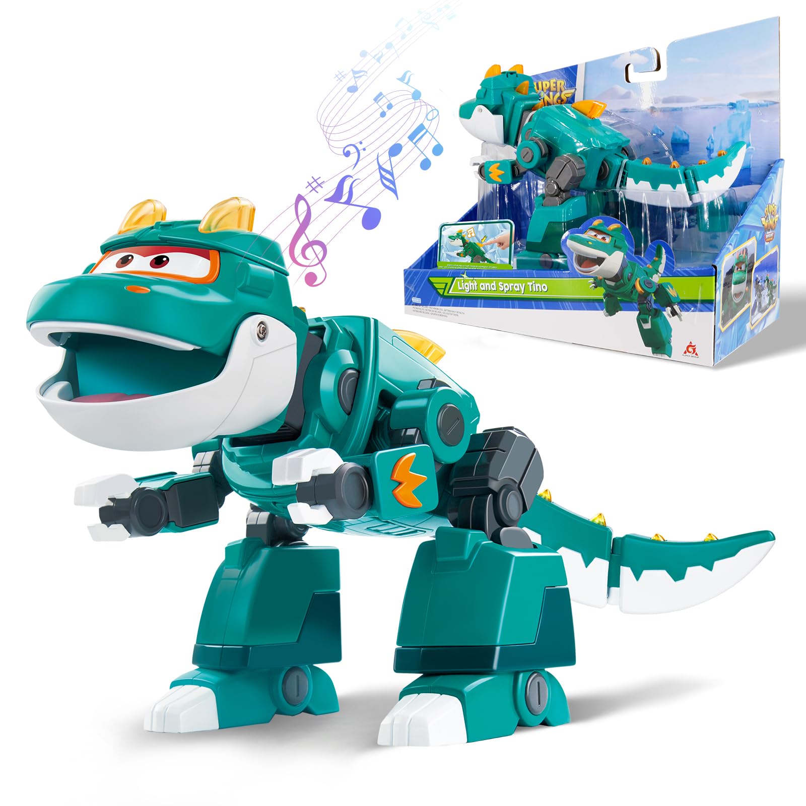 Juguete De Dinosaurio Super Wings Tino Con Aerosol, Luces Y Sonido, 38 Cm - Venta Internacional.