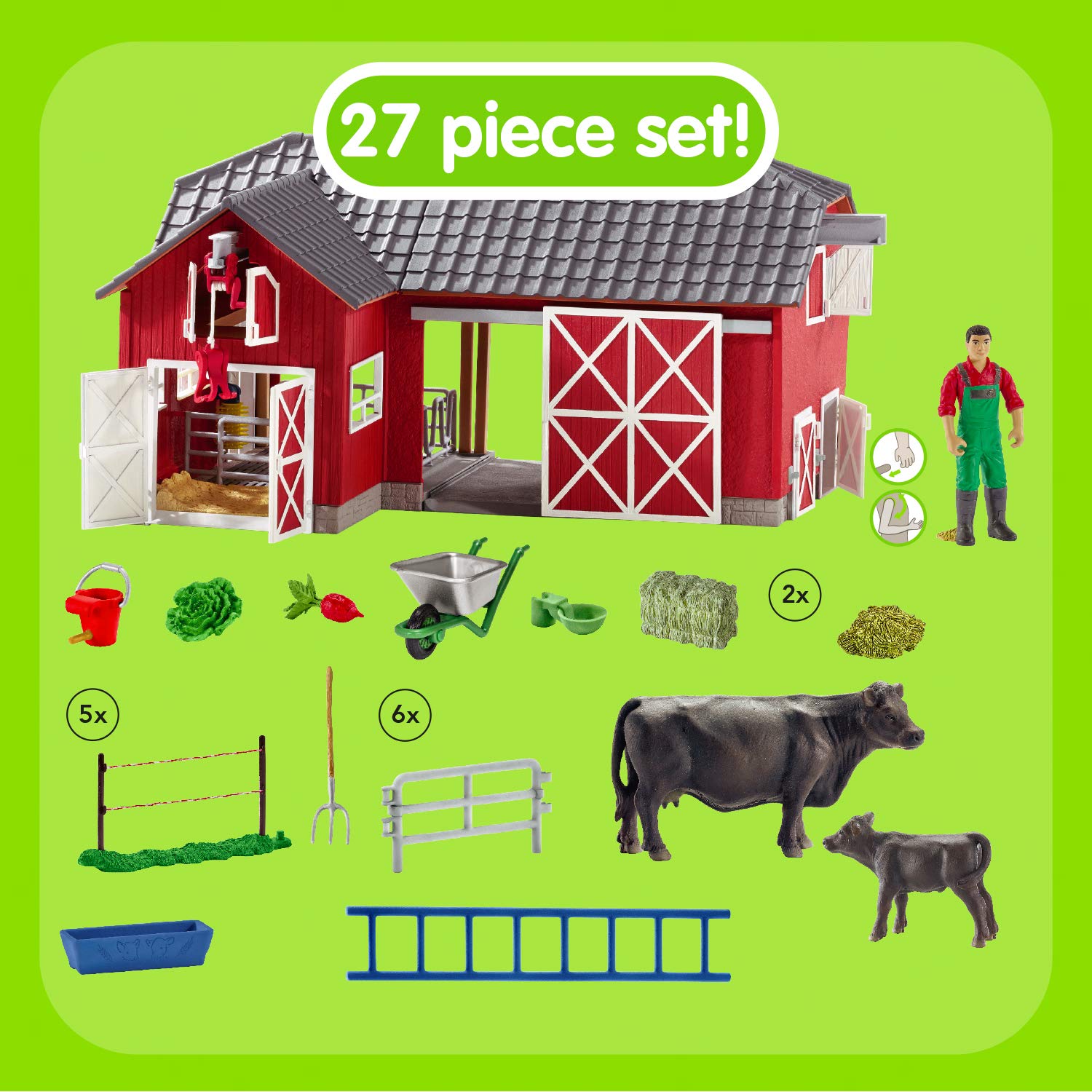 Foto 5 pulgar | Playset Schleich Red Barn Con Vacas, Granjero Y Tractor, 27 Piezas - Venta Internacional.