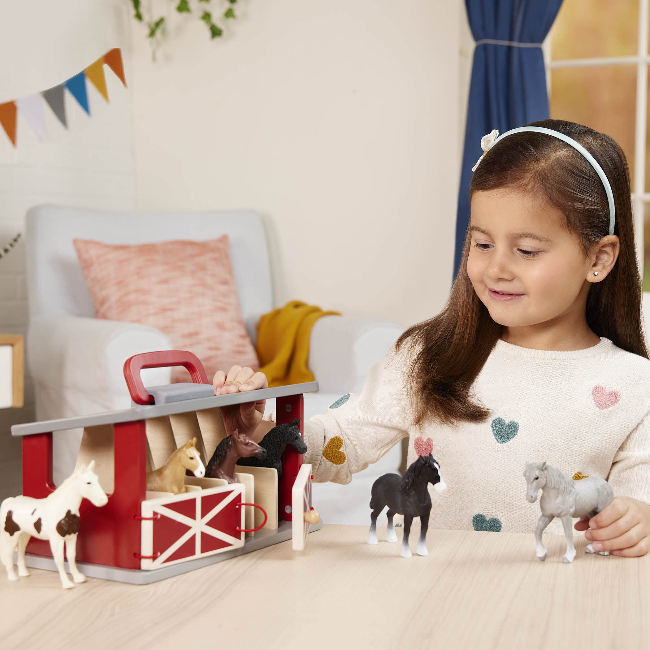 Foto 2 | Establo De Madera Farm Playset Terra De Battat Con 6 Caballos De Juguete - Venta Internacional.