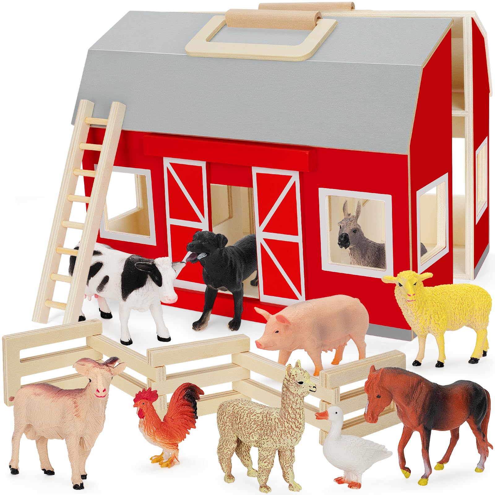 Juguetes Farm Animals Yeebay Para Niños De Más De 3 Años Con Granero Grande De Madera - Venta Internacional.