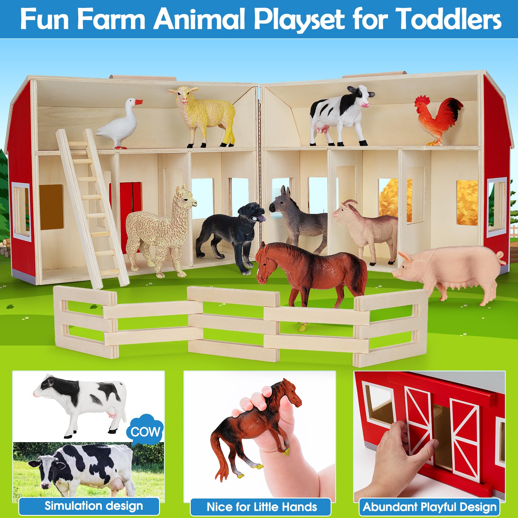 Foto 3 pulgar | Juguetes Farm Animals Yeebay Para Niños De Más De 3 Años Con Granero Grande De Madera - Venta Internacional.