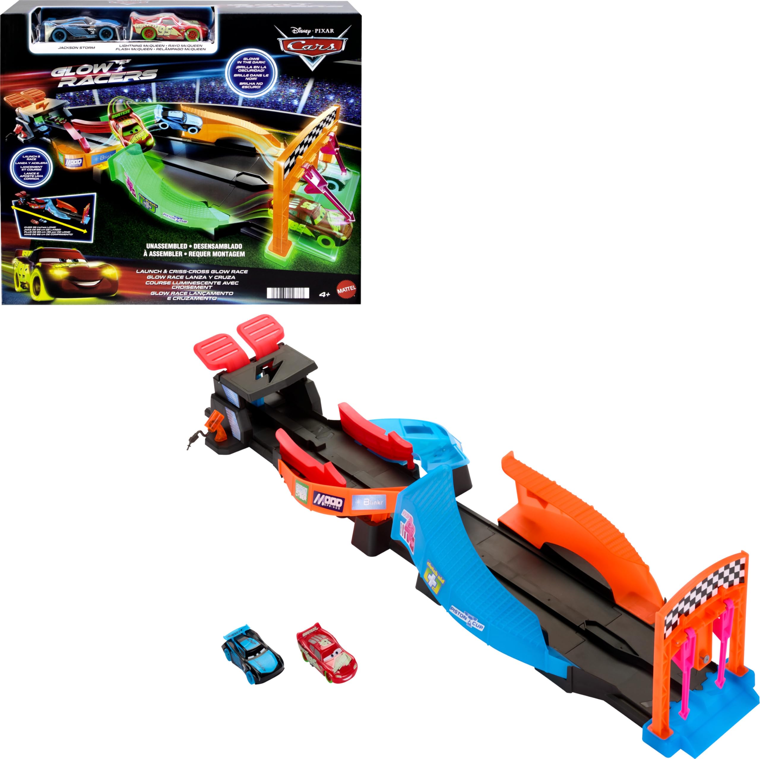 Foto 2 pulgar | Set De Atletismo Mattel Disney Pixar Cars Glow Racers Con 2 Coches - Venta Internacional.