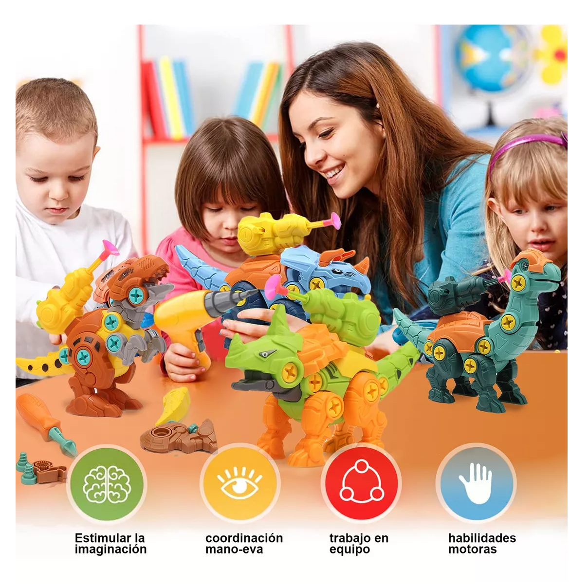 Foto 4 | Montaje Juguete Conjunto De Dinosaurio Color