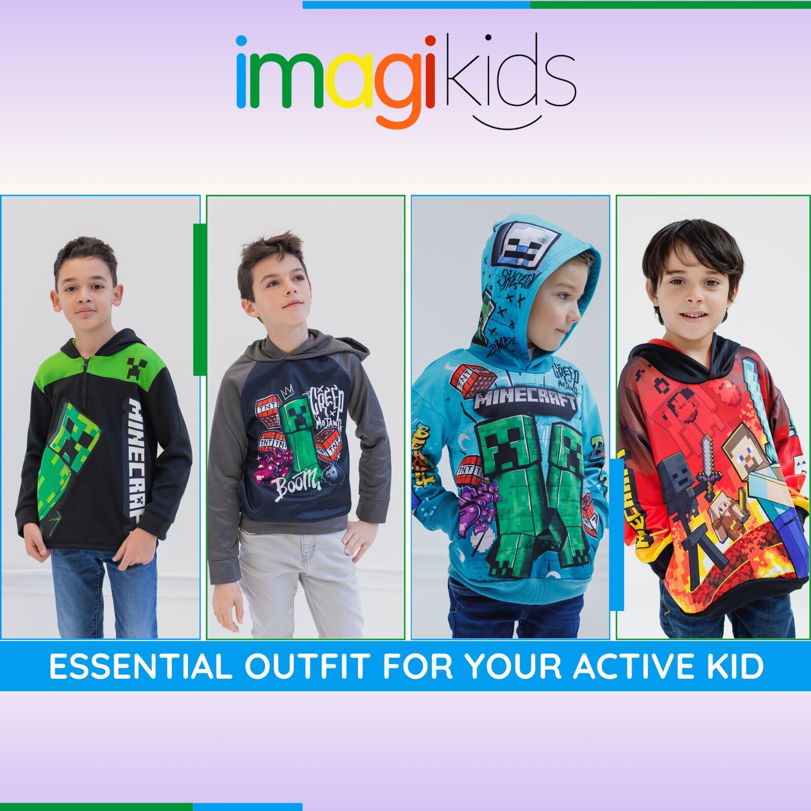 Foto 3 pulgar | Sudadera Con Capucha Minecraft Mobs Alex Steve Para Niños Verdes De 7 A 8 Años - Venta Internacional.