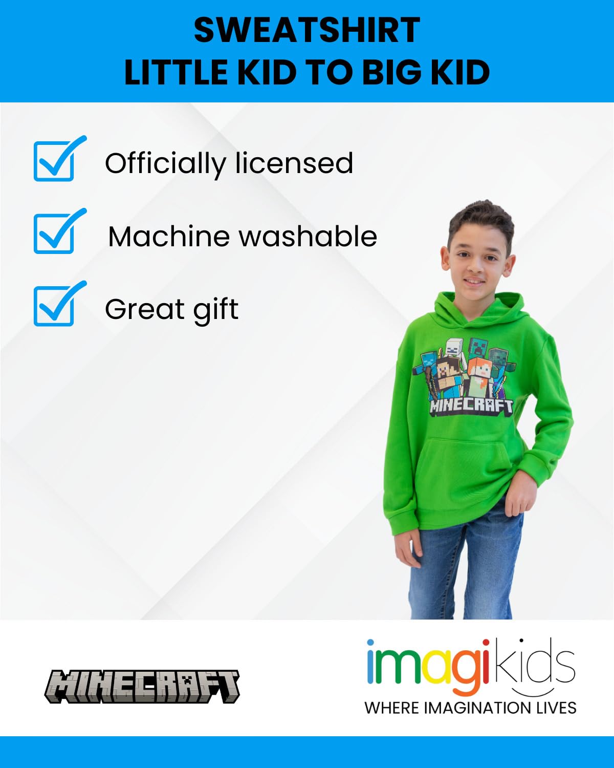 Foto 5 pulgar | Sudadera Con Capucha Minecraft Mobs Alex Steve Para Niños Verdes De 7 A 8 Años - Venta Internacional.