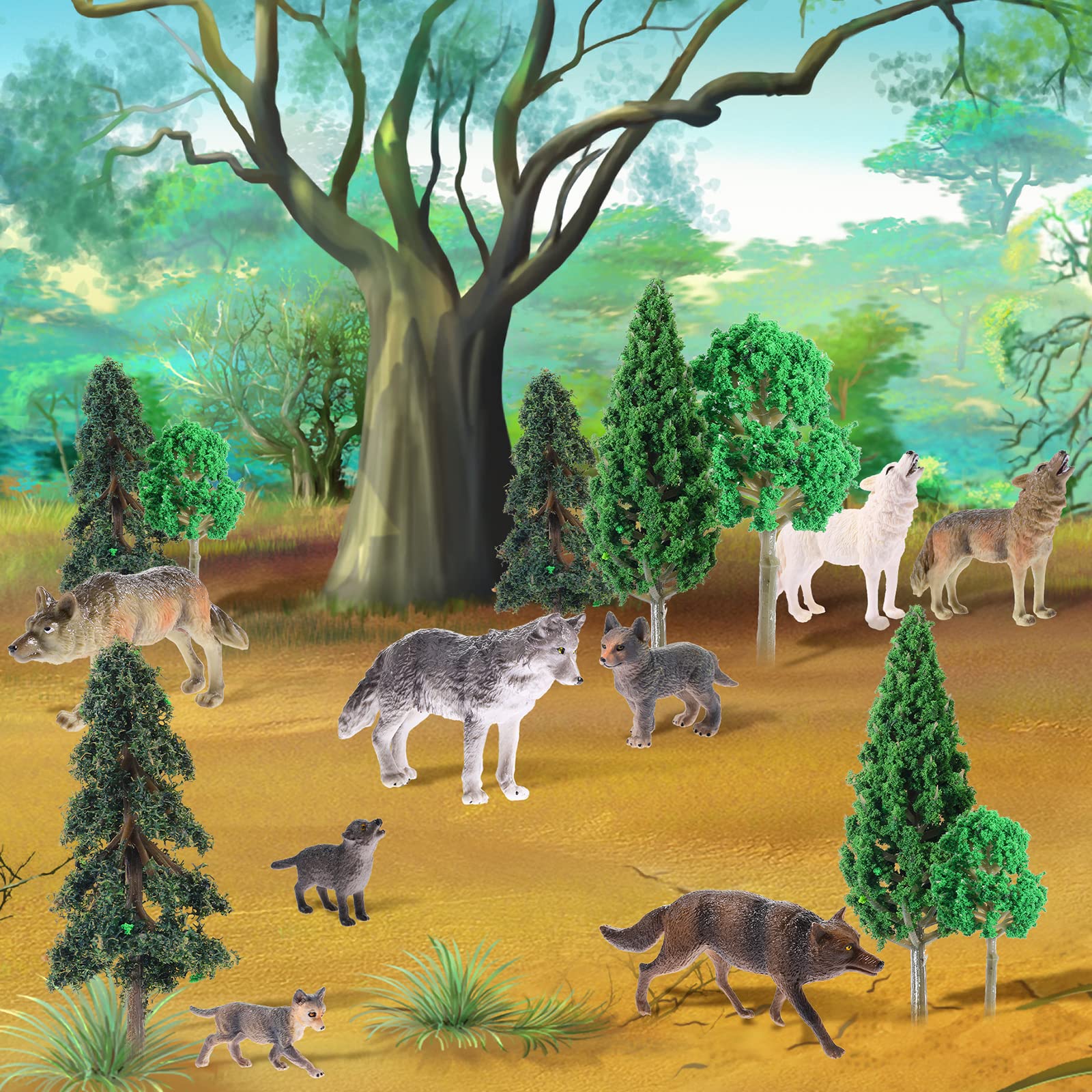 Foto 2 | Set De Figuras De Juguete Skylety Woodland Wolf Con 8 Lobos Y 8 Árboles - Venta Internacional.