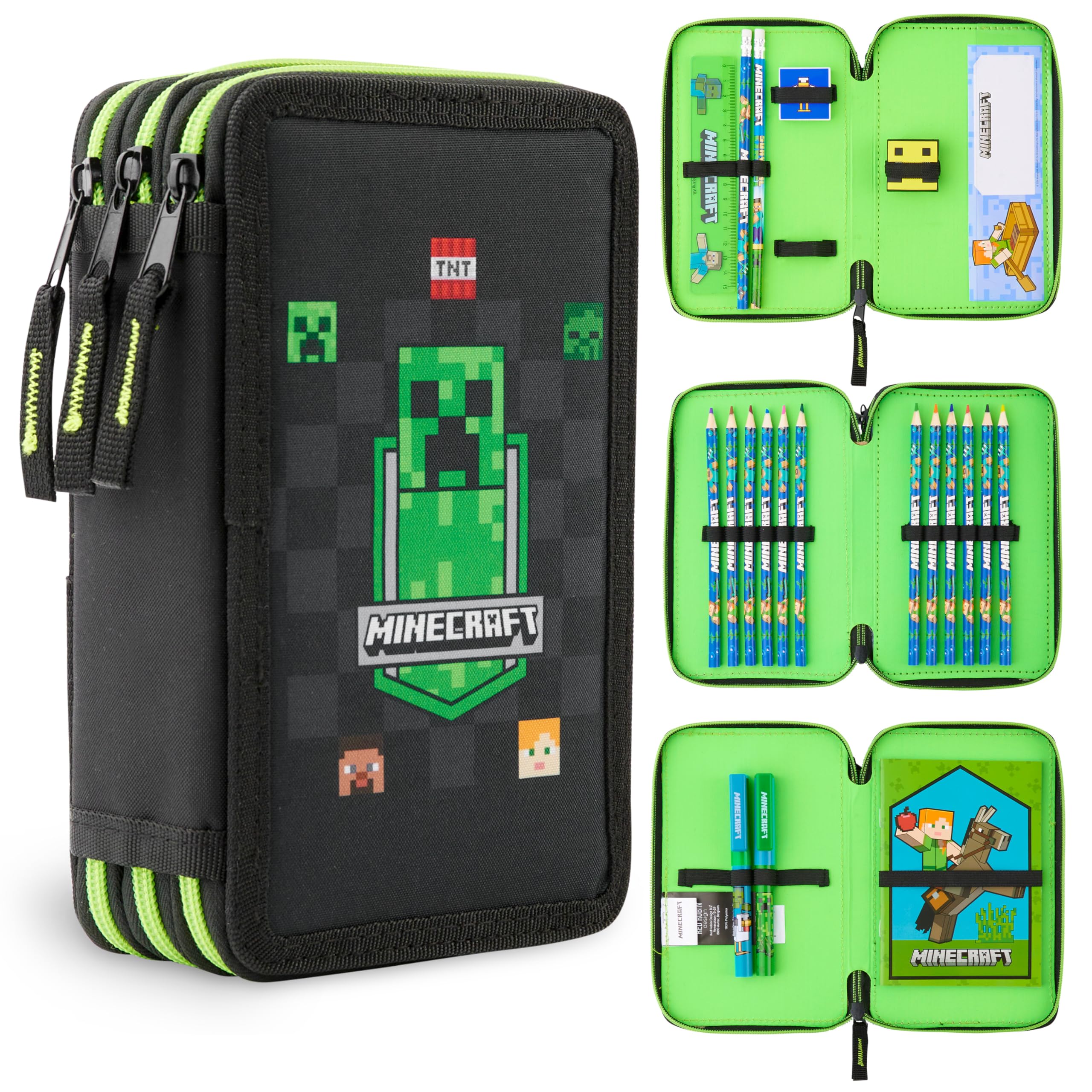 Estuche Para Lápices Con Relleno De Minecraft Y Papelería Para Niños, Color Negro - Venta Internacional.