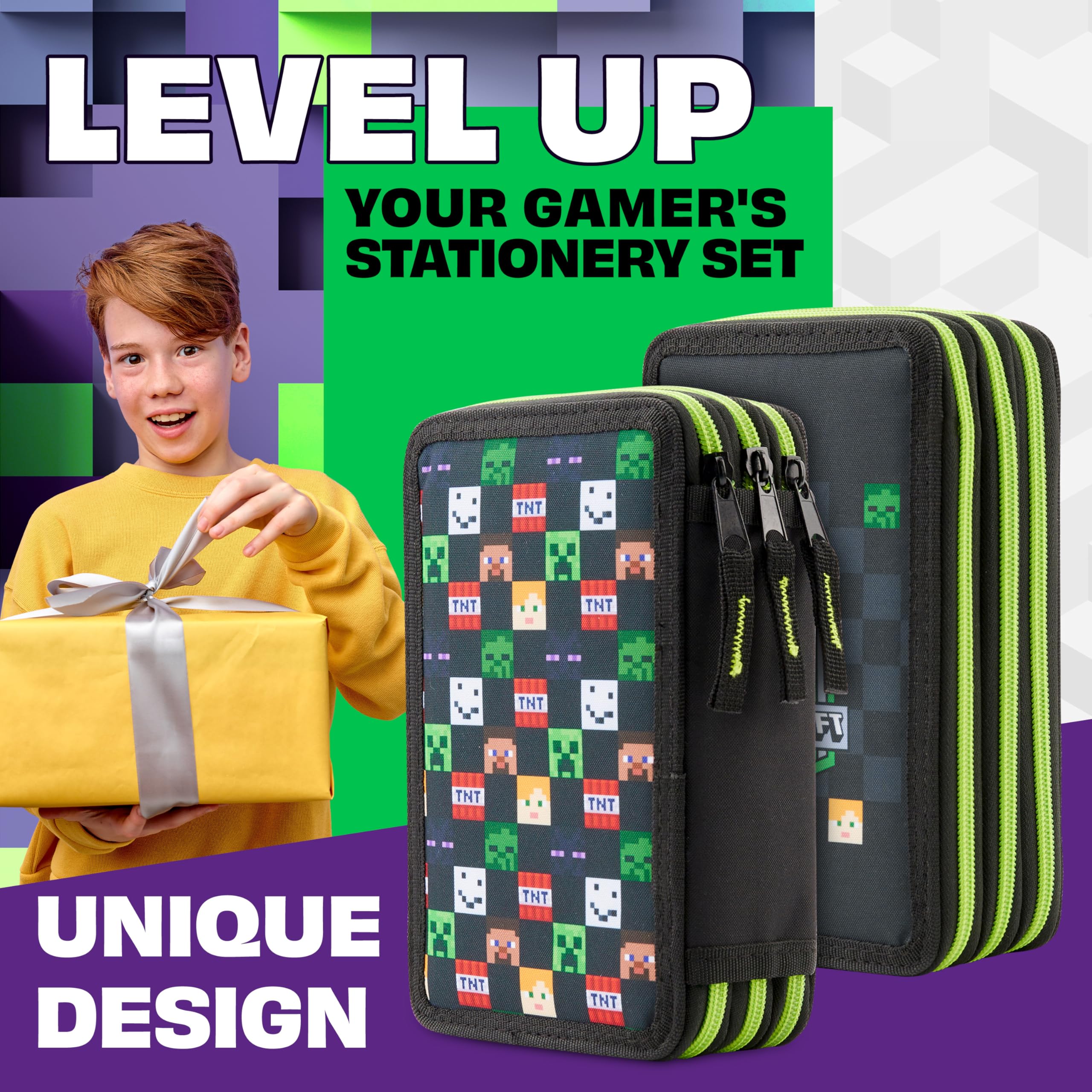 Foto 4 pulgar | Estuche Para Lápices Con Relleno De Minecraft Y Papelería Para Niños, Color Negro - Venta Internacional.