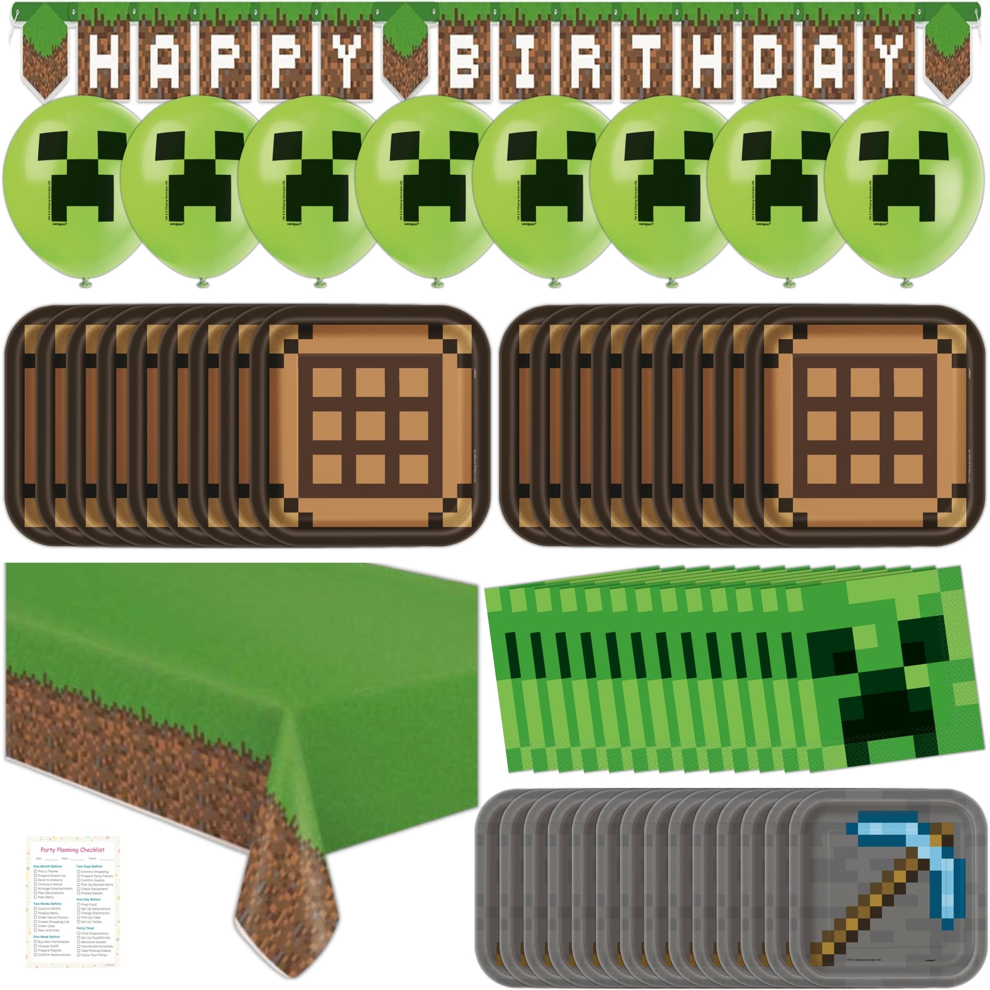 Paquete De Decoración De Fiesta De Cumpleaños De Minecraft Para 16 Invitados - Venta Internacional.