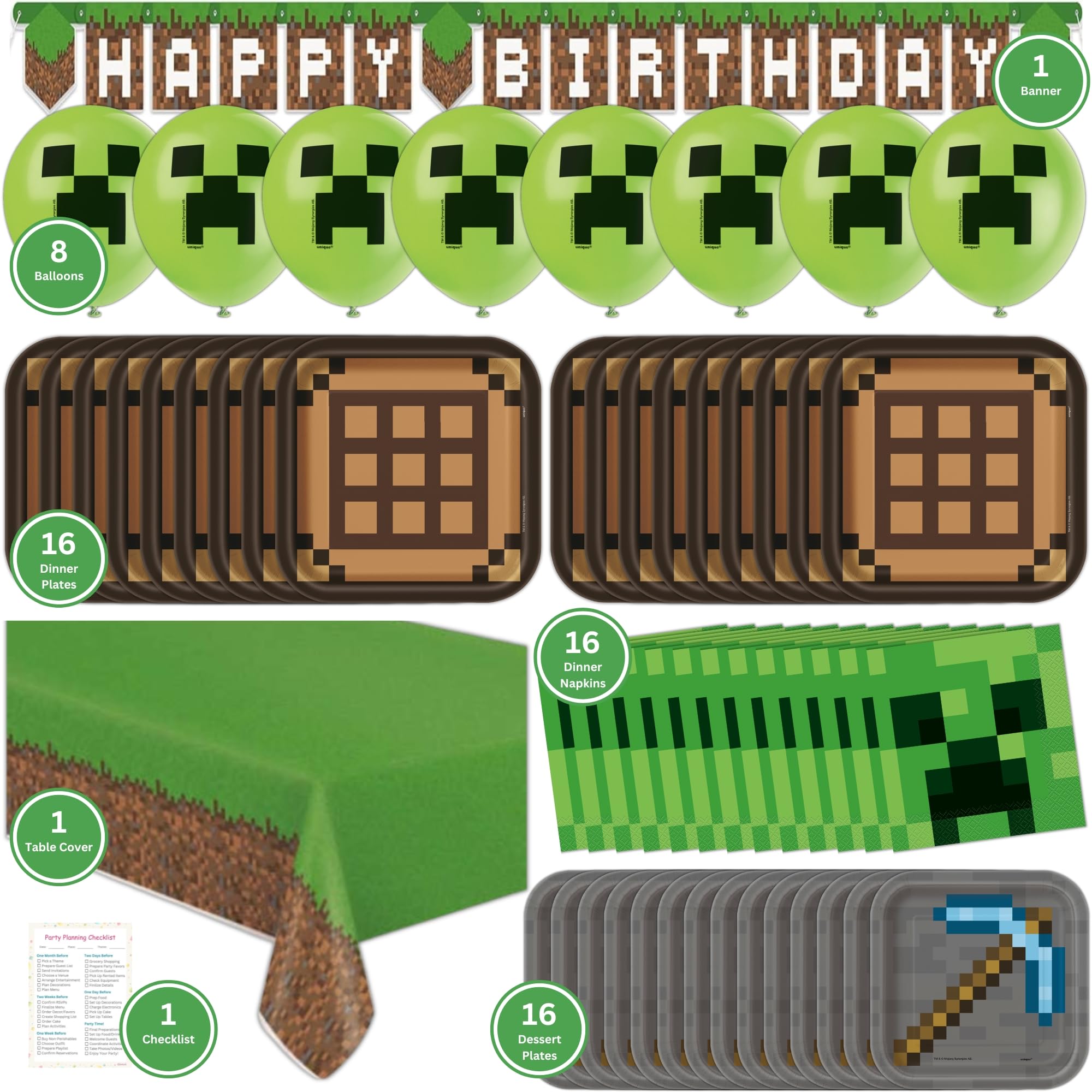 Foto 2 | Paquete De Decoración De Fiesta De Cumpleaños De Minecraft Para 16 Invitados - Venta Internacional.