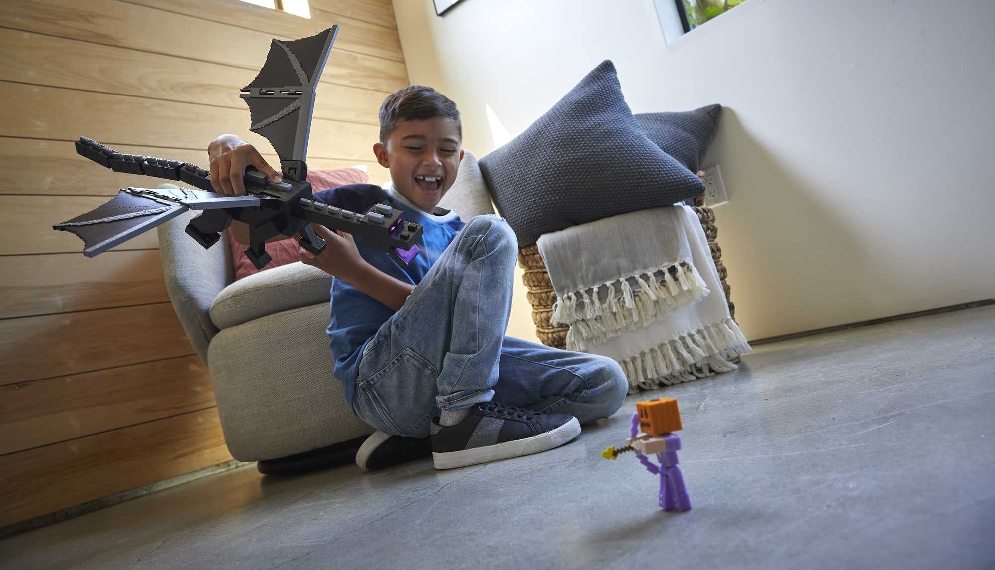 Foto 2 | Figura De Acción Mattel Minecraft Ultimate Ender Dragon Con Steve - Venta Internacional.