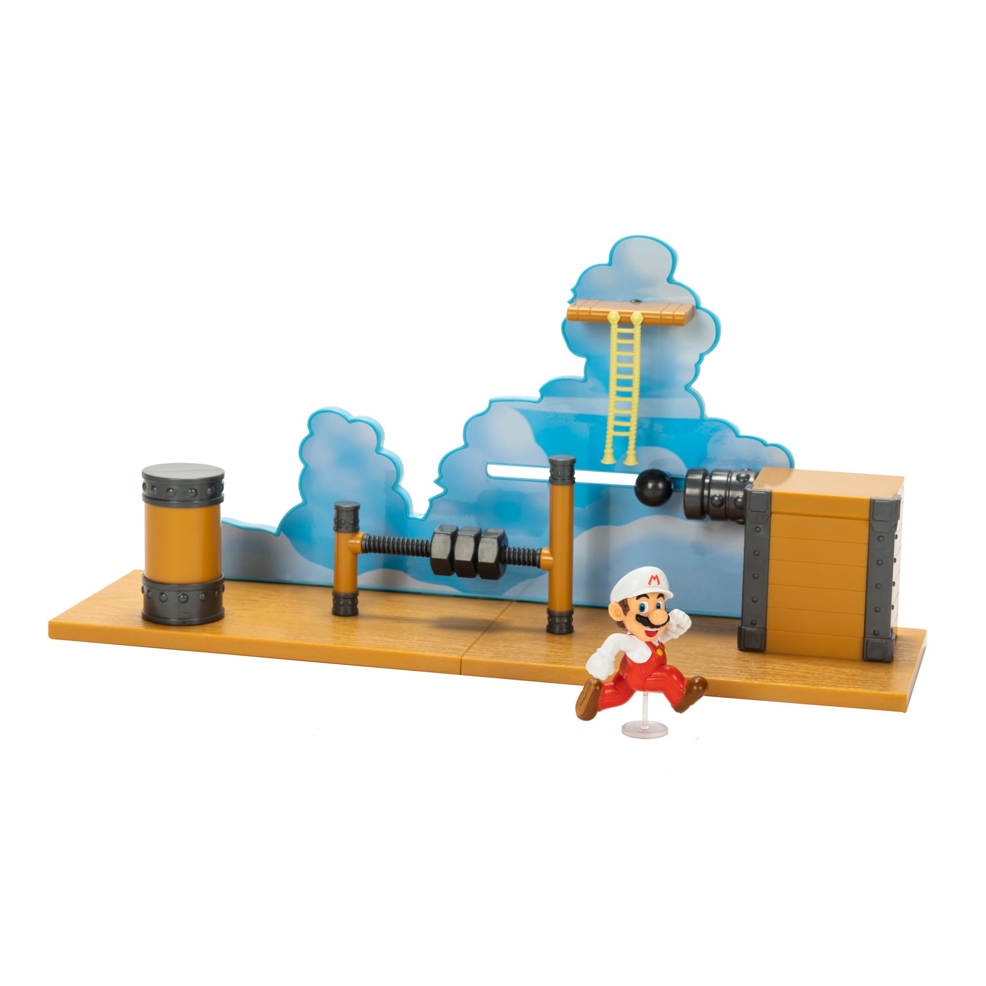 Playset Super Mario Deluxe Bowser's Airship Con Fire Mario De 2,5 Pulgadas - Venta Internacional.