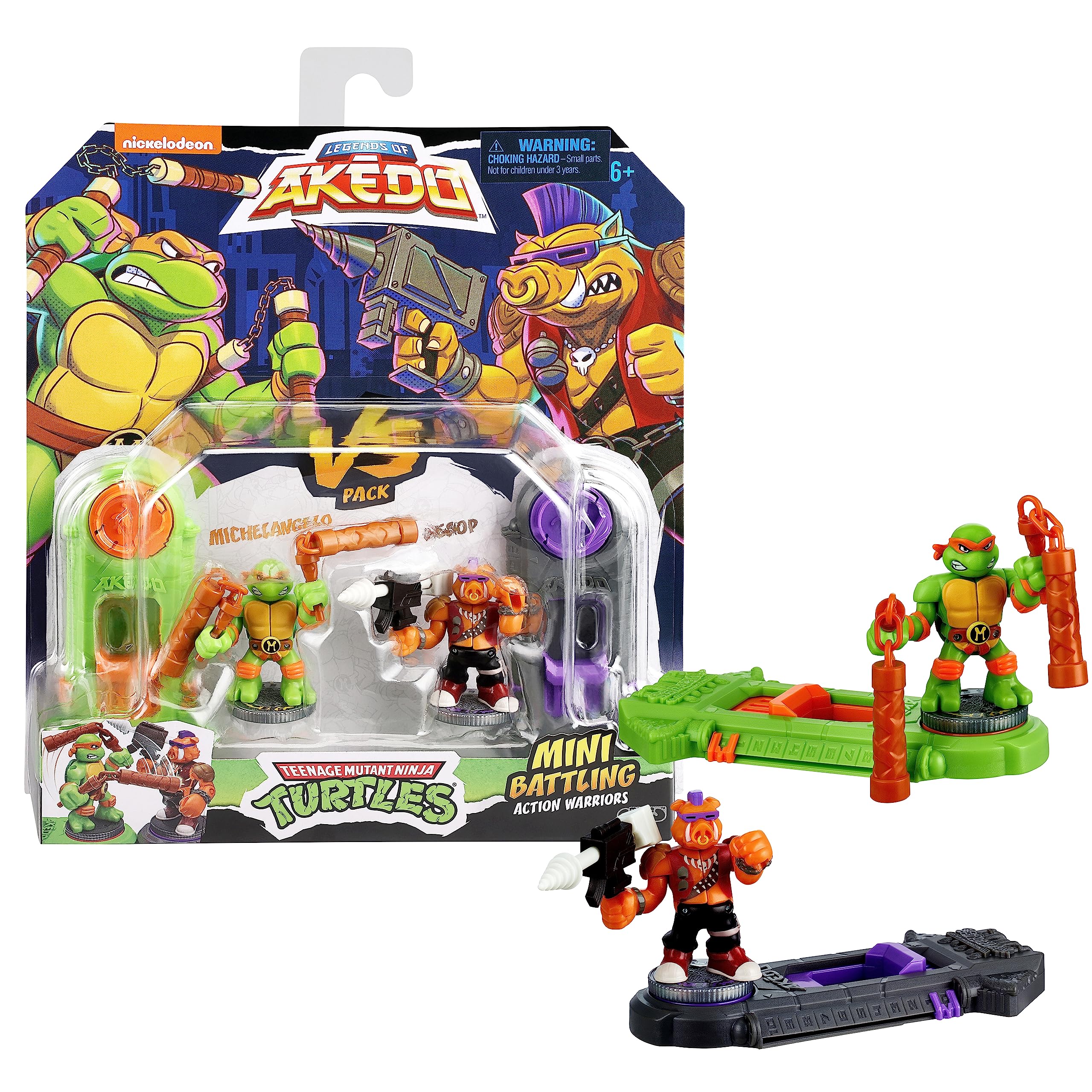 Mini Battling Warriors Versus Pack Tmnt Michelangelo Contra Bebop - Venta Internacional.
