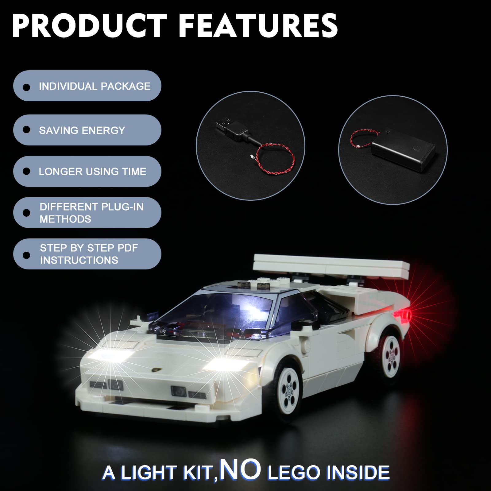 Foto 5 pulgar | Set De Iluminación Led Brickbling Para Lego Speed Champions Lamborghini Countach 76908 - Venta Internacional.