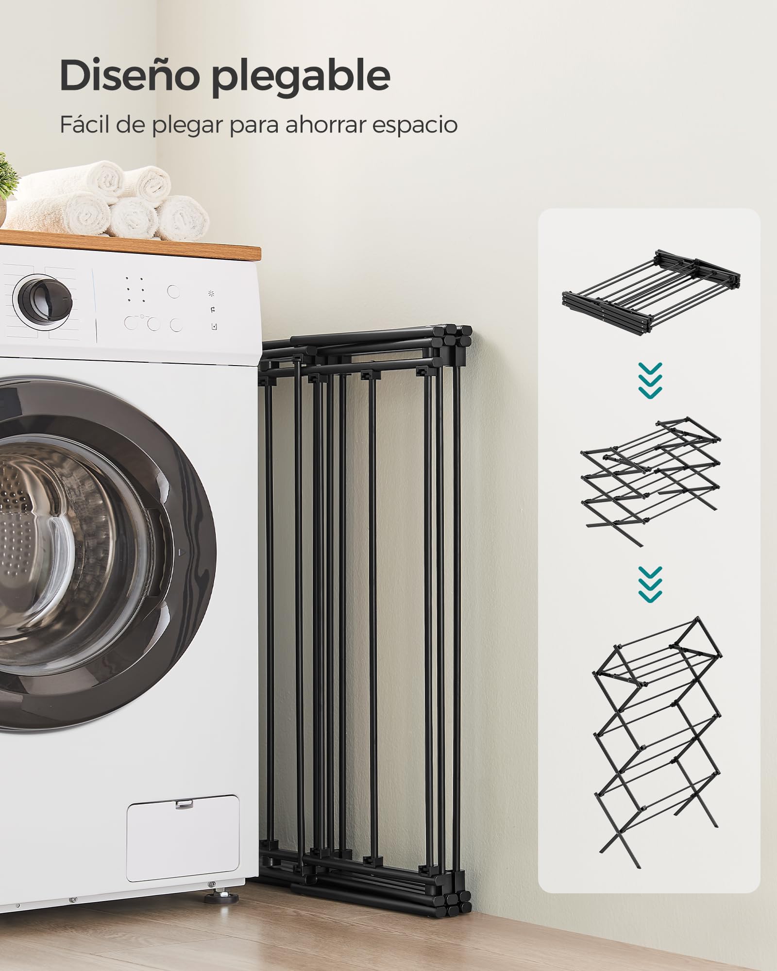 Foto 6 pulgar | Songmics Tendedero Plegable, Acero, 14.6×29.5×53.2 in, Fácil Montaje, Interior/exterior, Negro, Ullr770b01.