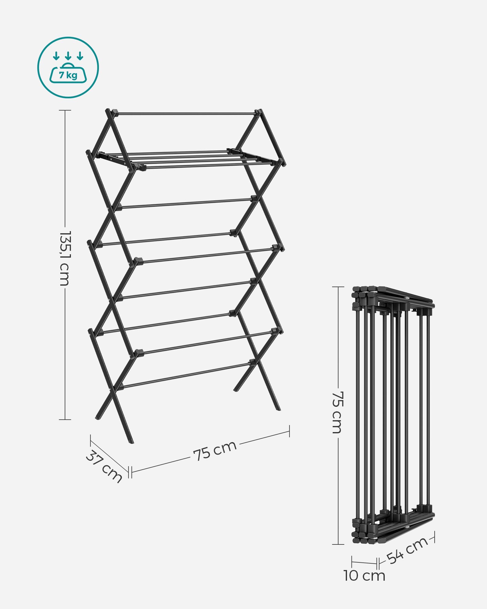 Foto 7 pulgar | Songmics Tendedero Plegable, Acero, 14.6×29.5×53.2 in, Fácil Montaje, Interior/exterior, Negro, Ullr770b01.
