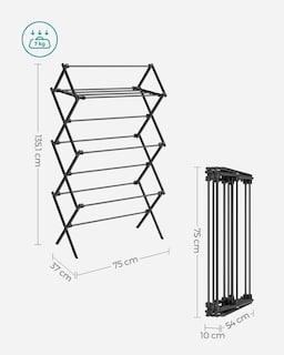 Foto 6 | Songmics Tendedero Plegable, Acero, 14.6×29.5×53.2 in, Fácil Montaje, Interior/exterior, Negro, Ullr770b01.