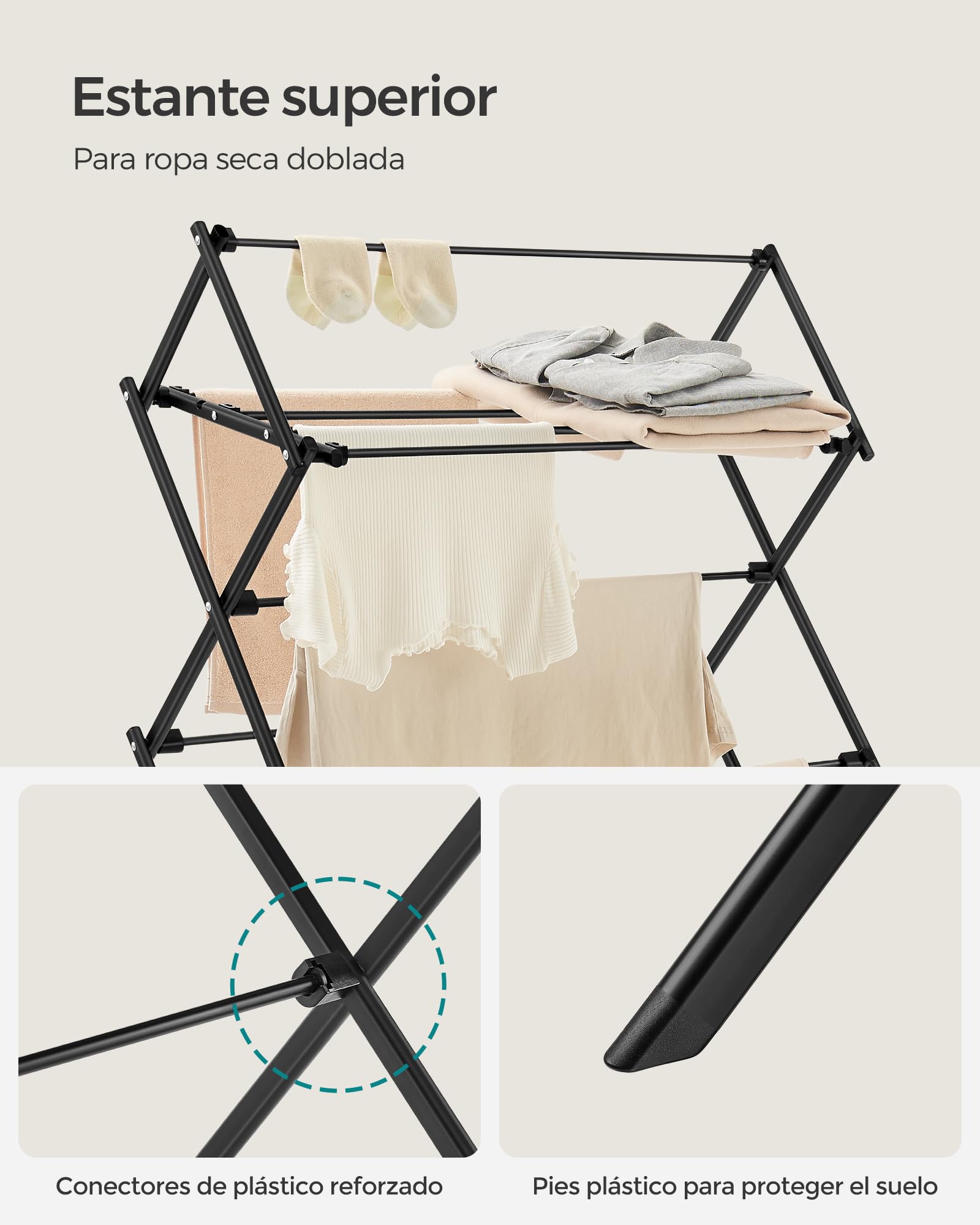 Foto 8 pulgar | Songmics Tendedero Plegable, Acero, 14.6×29.5×53.2 in, Fácil Montaje, Interior/exterior, Negro, Ullr770b01.
